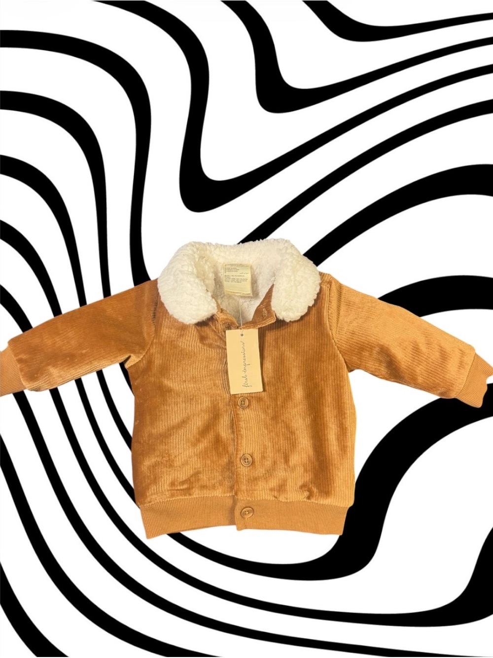 First Impressions Tan Corduroy Jacket with Cream Sherpa Collar